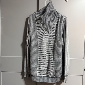 Trash Noveau Mens Pullover Long Sleeve Knit Zip Cowl Neck Sweater Gray Medium